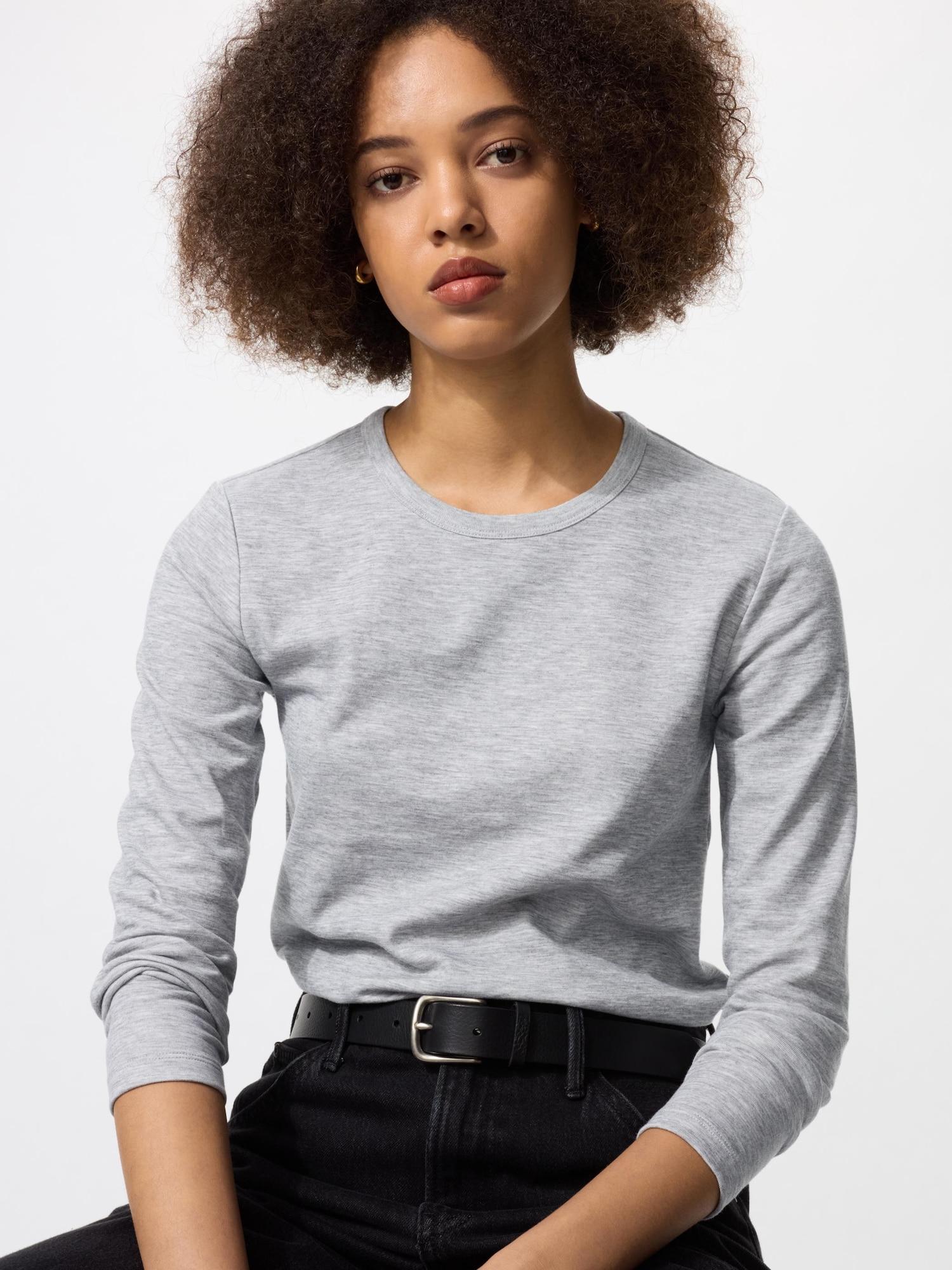 

Футболка Uniqlo HeatTech CoTTon с круглым вырезом и длинным рукавом, очень теплая 04 GRAY/WOMEN L
