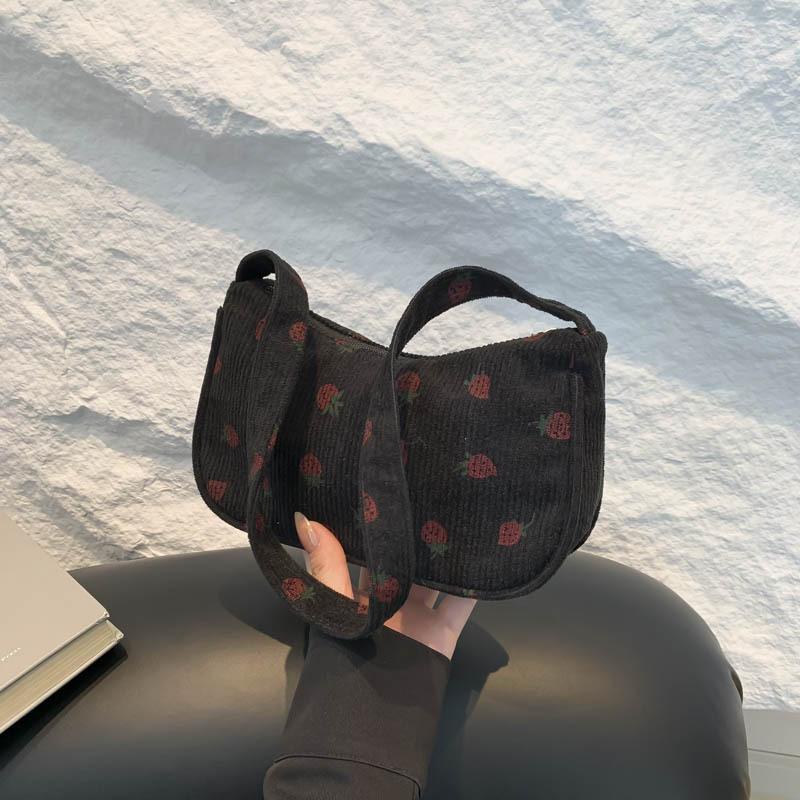 Japanese Literary and Artistic Corduroy Girl Armpit Bag Casual Student Simple Small Fresh Printed Shoulder Bag