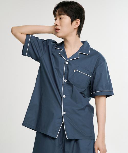 [May Flower] Classic Navy Short-Sleeve Pure Cotton Men's Big Size Pajama Set [Shipped from Korea] 100% Authentic