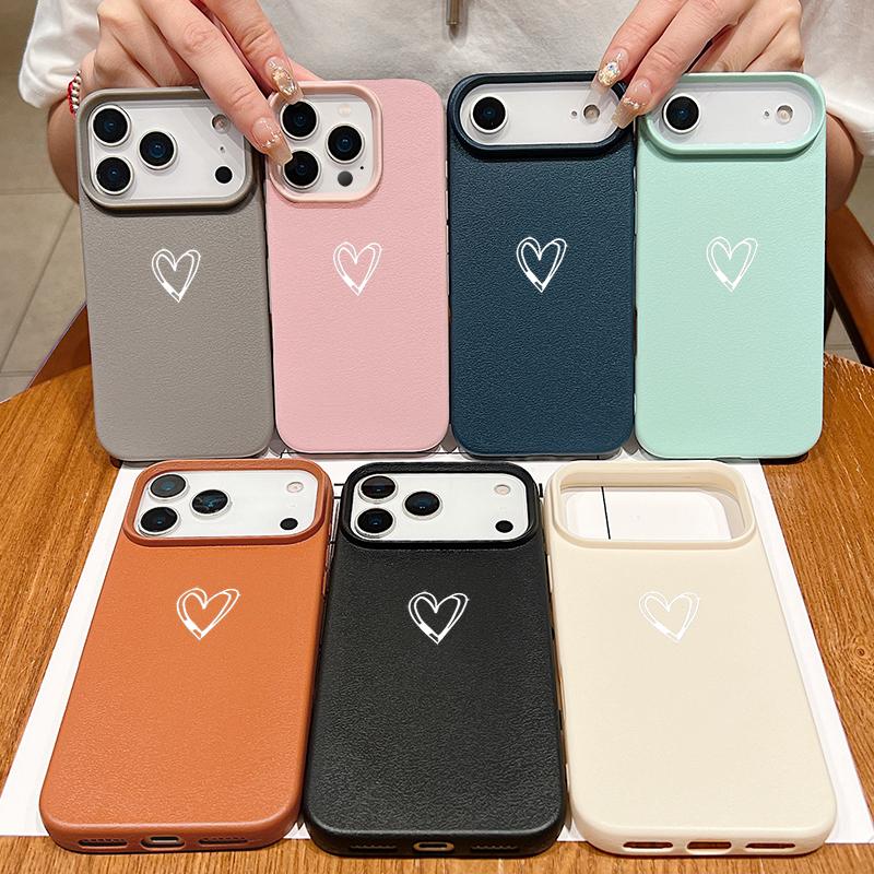 Love Heart Pattern TPU Phone Case For iPhone 17 16e 16 15 Pro Max 14 13 12 Pro Max 11 Air Soft Leather Texture Silicone Cover