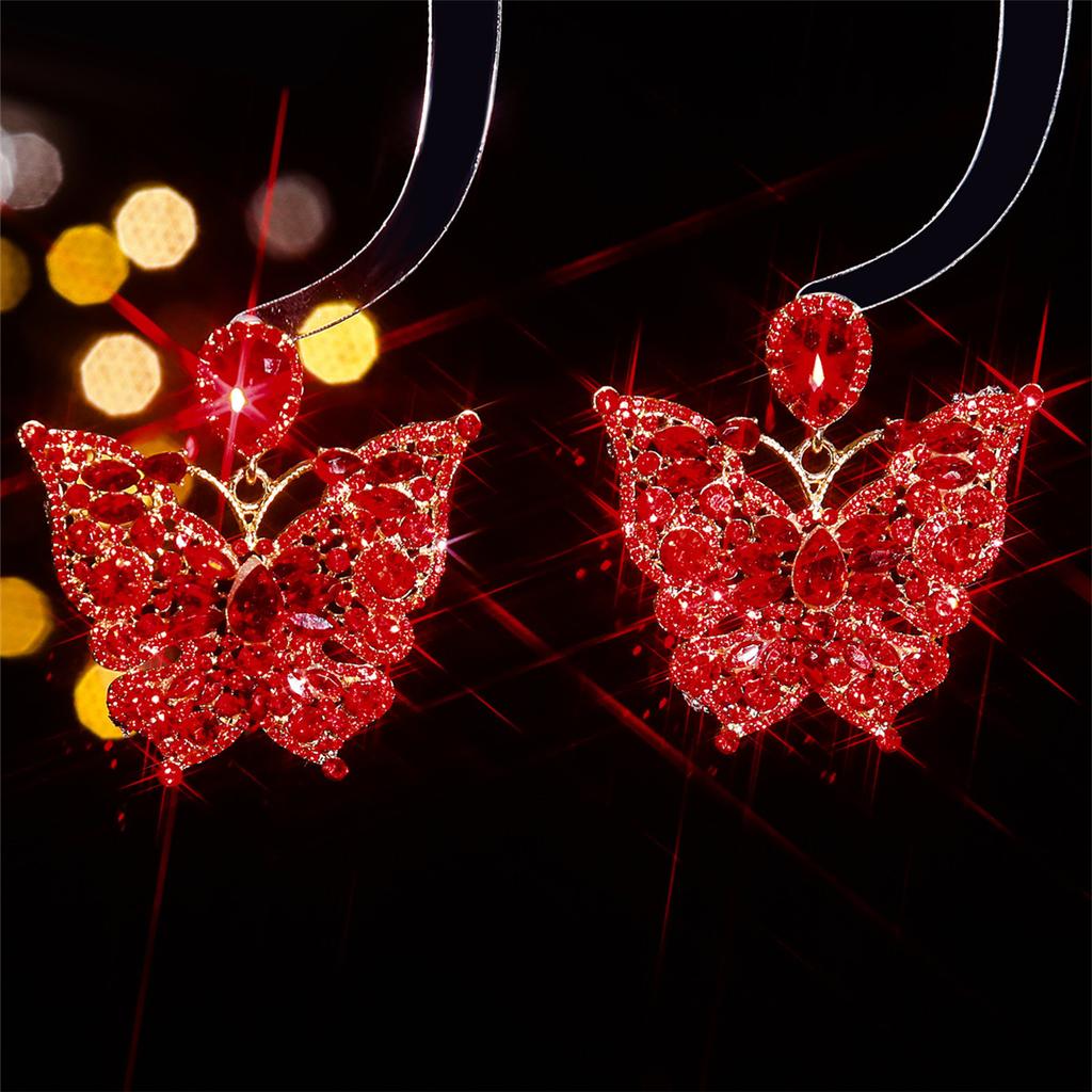 Fashion, new colored glass rhinestone earrings, stud earrings for women, personalized exaggerated butterfly ear jewelry wholesale