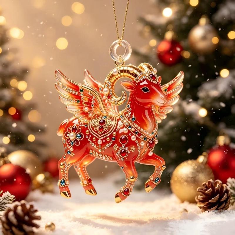 1Pcs Auspicious Red Gold Design 2D Acrylic Chinese Zodiac Goat Hanging Ornament For Spring Festival New Year Home Decoration