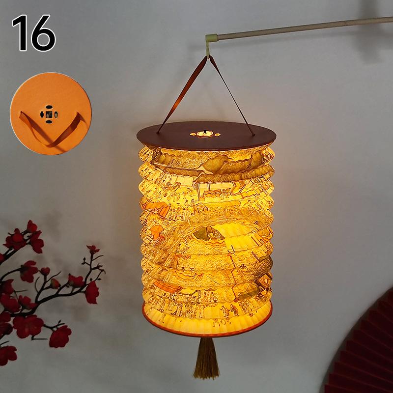 Traditional Hanging Led Lantern Folding Organ Design Chinese Style Mid-autumn New Year Decor Portable Lantern With Handlen
