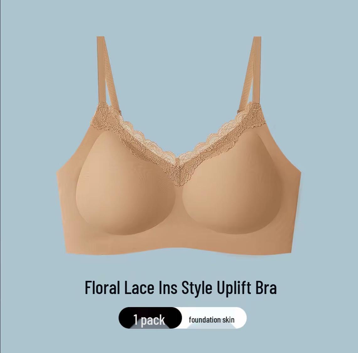 

10A Floral Lace Antibacterial Push-Up Bra: Seamless, Soft, Skin-Friendly, Lifting Women s Underwear XL (approx. 60-70 kg)