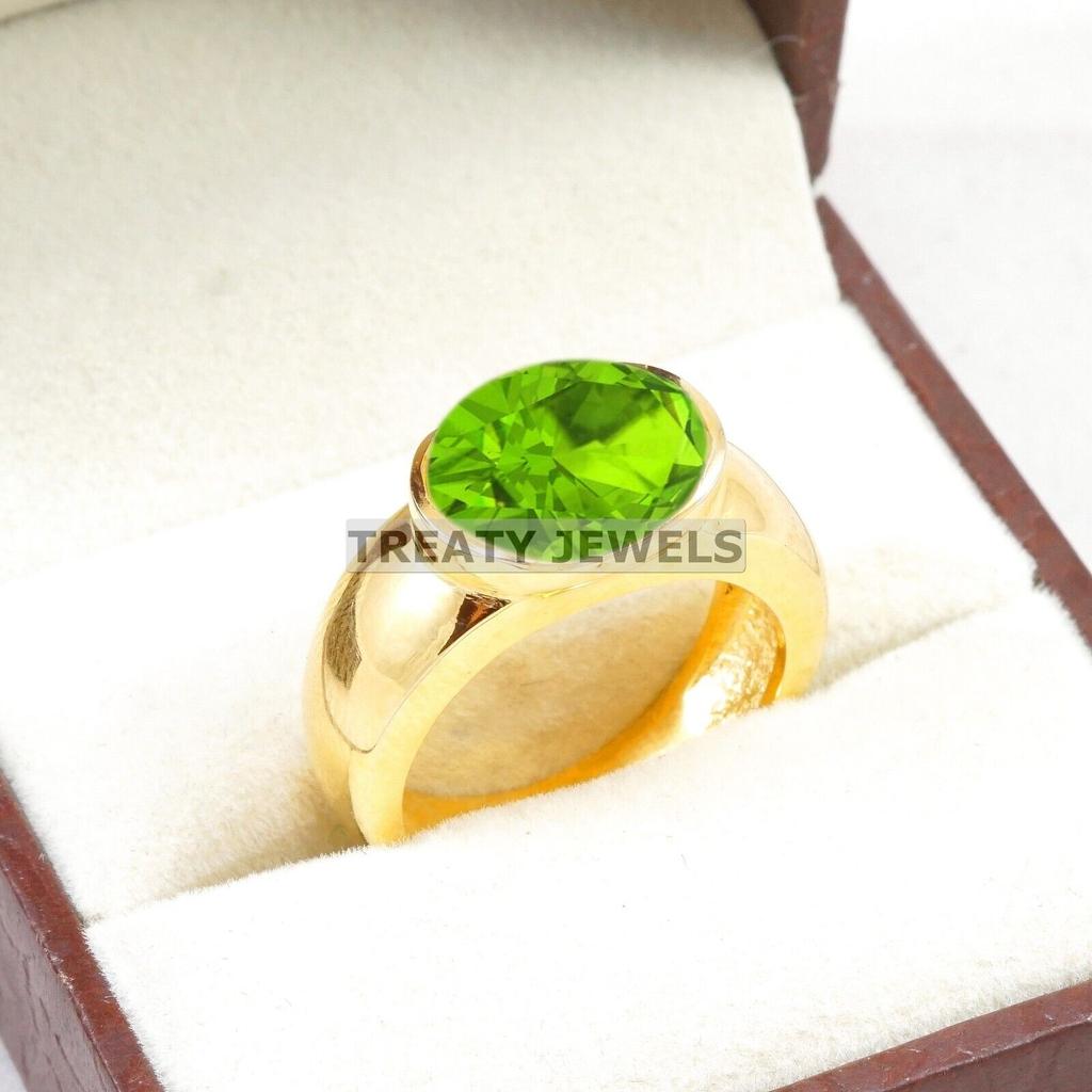 Peridot Oval Cut With 925 Sterling Silver Gold Plated Ring For Men's #B468 JL375683907022