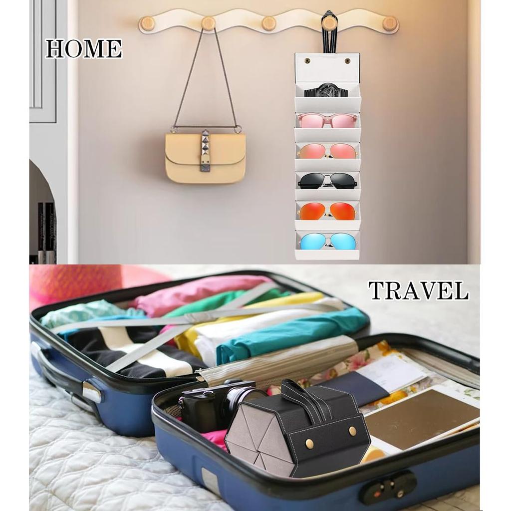 1pc 5-Slot Glasses Storage Box,Foldable Portable Organizer with Soft Cushioned Compartments,Durable Synthetic Faux Leather