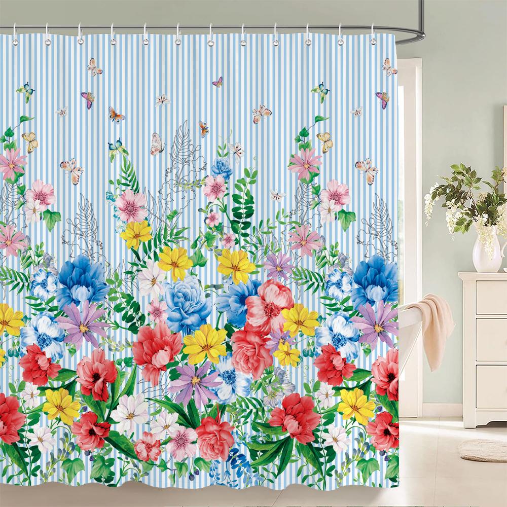 Home shower curtain for bathroom waterproof fabric fresh flowers and plants style bathroom Curtain with hooks decorative curtain