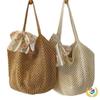 Women's Cotton Thread Knitted Shoulder Tote – Summer Large Capacity Floral Beach Bag