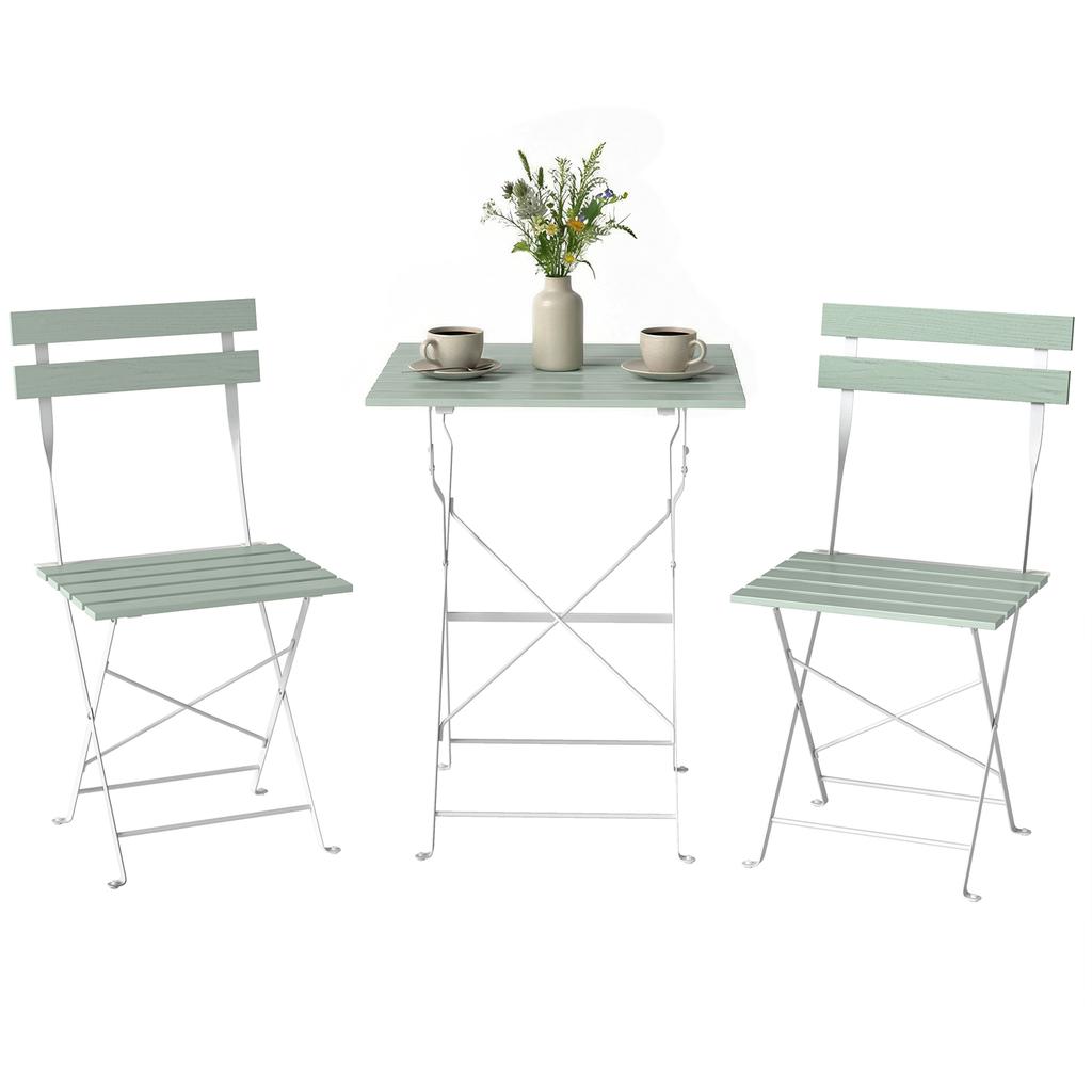 Outdoor Bistro Set Folding Patio Furniture Set With 2 Chairs Table For 2 People White And Green