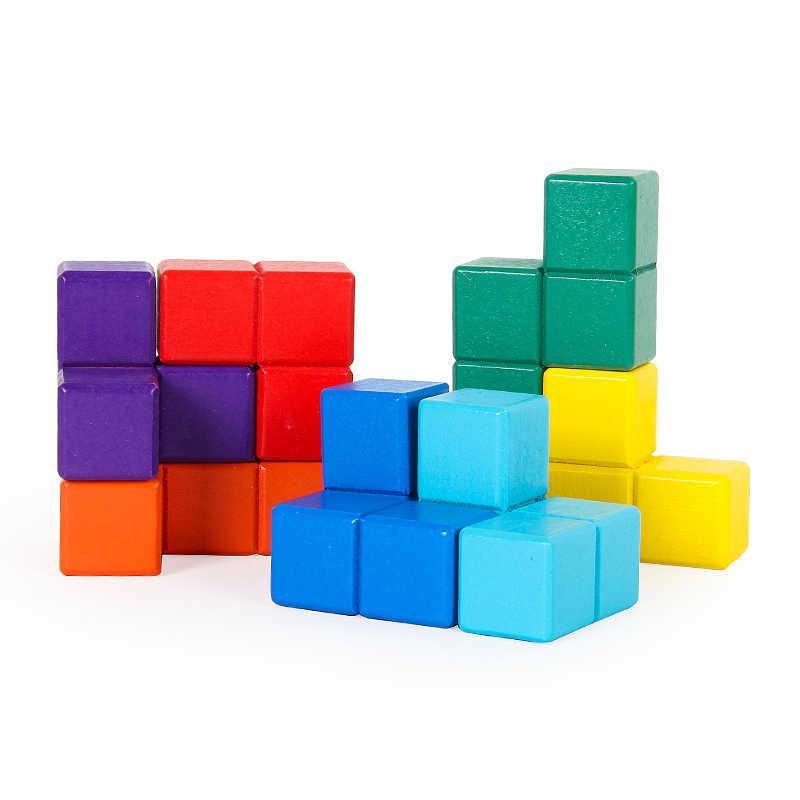 Holz Kinder 3D Tetris Puzzle Würfel - Sieben-teilige Lernbausteine