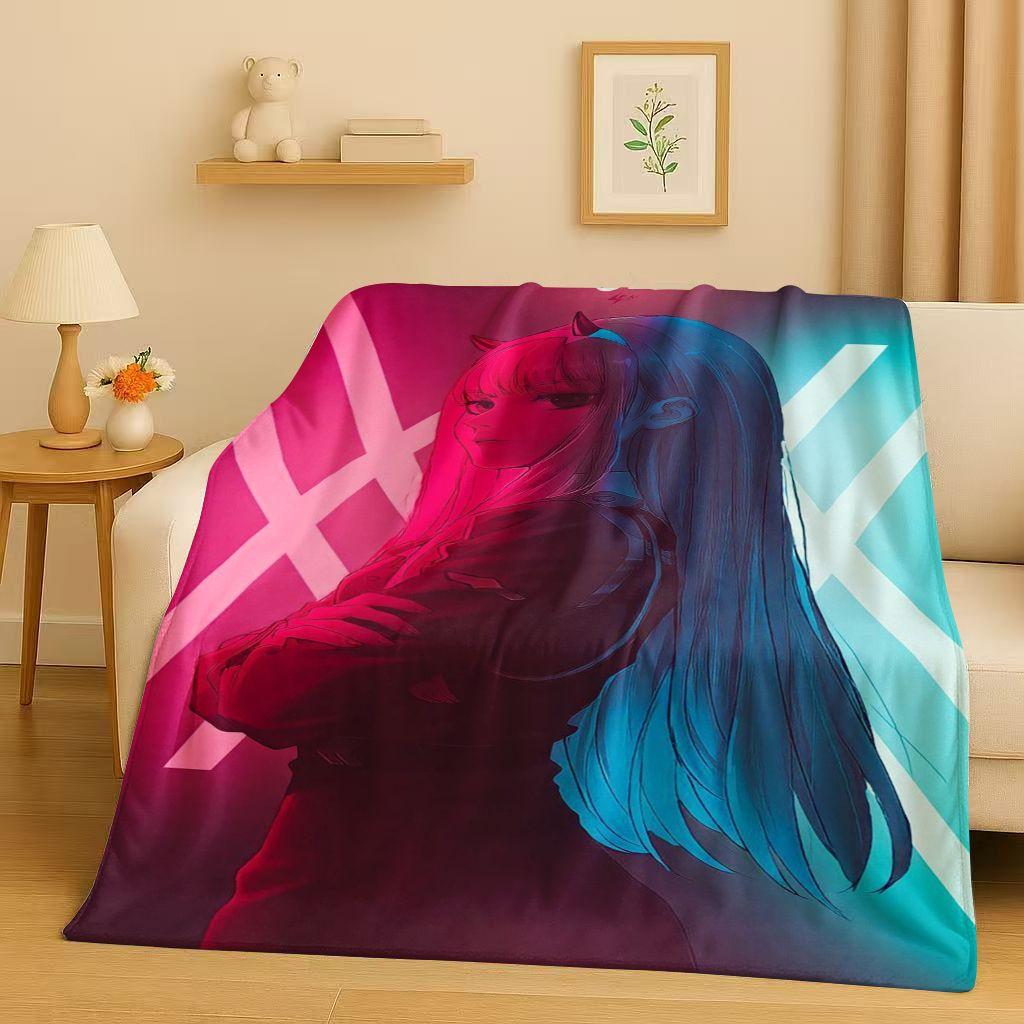 Manta de Franela Sexy 3D de Chica Zero Two DARLING in The FRANXX, Manta de Felpa Suave y Cálida para Hogar, Dormitorio, Cama, Sofá, Oficina