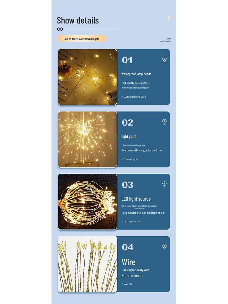 Solar-Powered Dandelion Firework LED Lights with Remote Control for Camping
