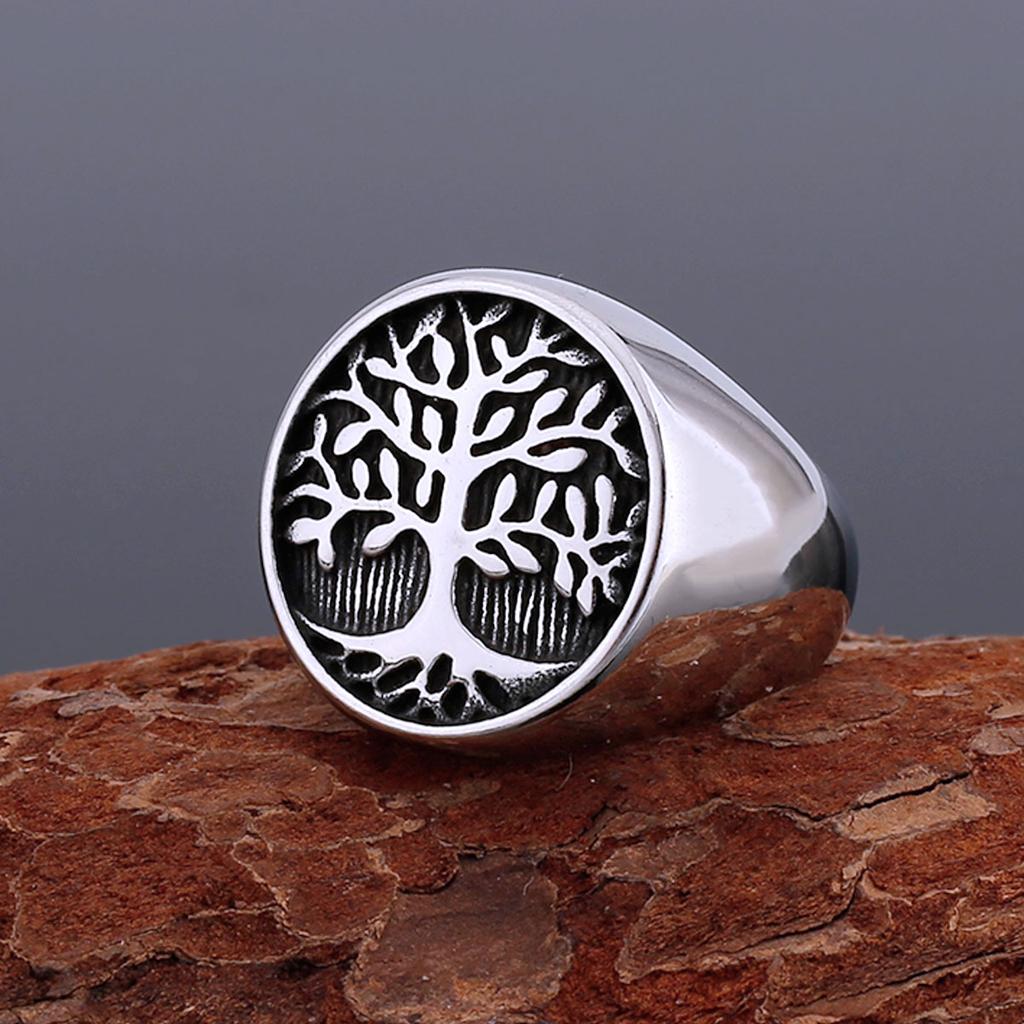 Stainless Steel Tree of Life Yggdrasil Ring Men's Handmade Biker Jewelry Gift Fashion Simple Finger Ring for Party Club