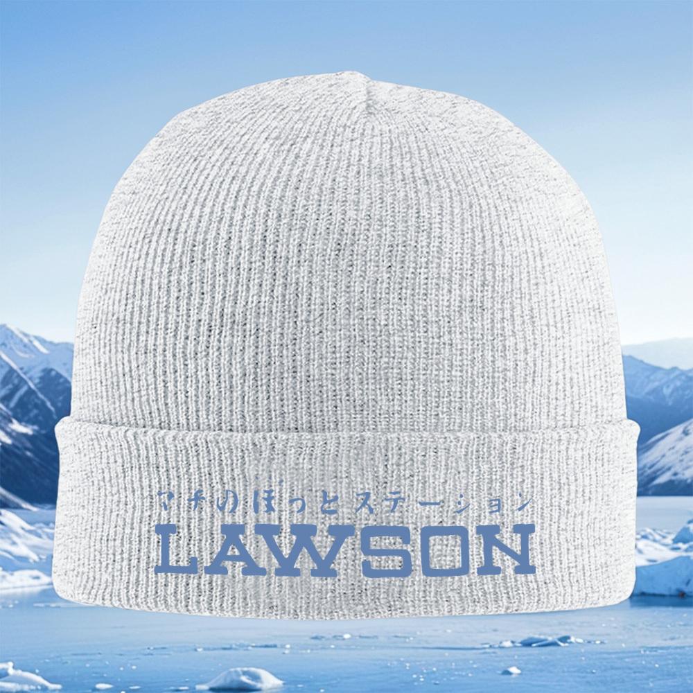 Japanese text above Lawson Men Women Unisex Knitted Hat Beanie Pullover Cap Winter Thermal Warm Christmas Outdoor Cycling Hiking
