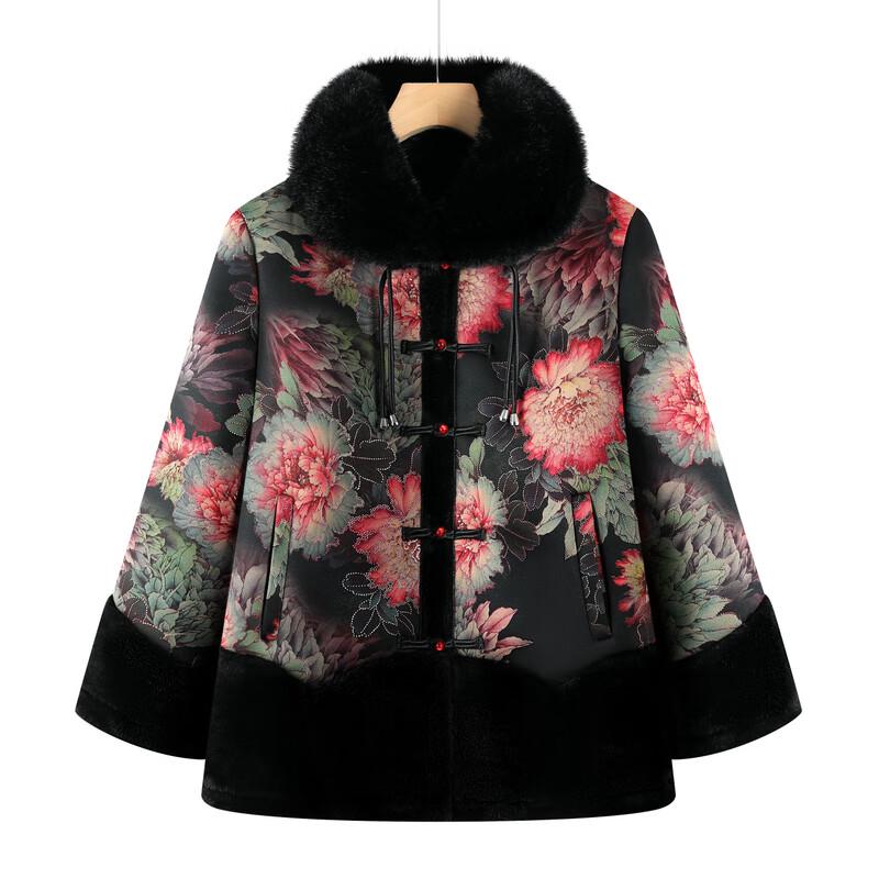 Elderly Women's Retro Floral Padded Winter Coat