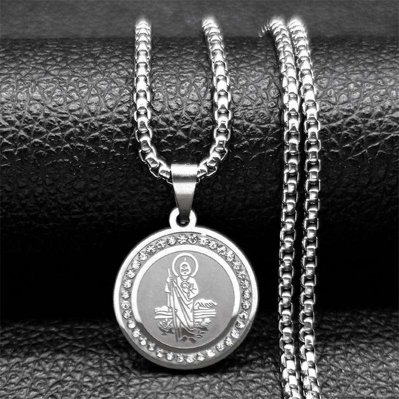 Katholische San Judas Medaille Anhänger Halskette für Frauen Männer Edelstahl Goldfarbe Heiliger Judas Kette Schmuck collar hombre