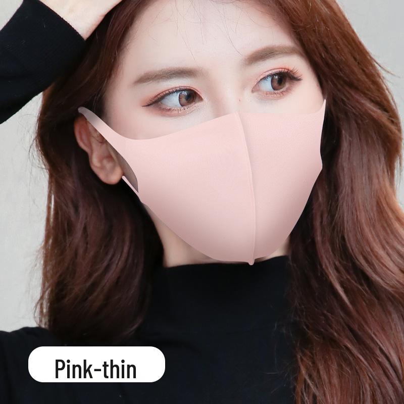 3D černá maska z ledového hedvábí a bavlny: Dámský prodyšný, prachotěsný, pratelný, sluneční ochrana s potištěným logem - Vhodný pro všechna roční období.