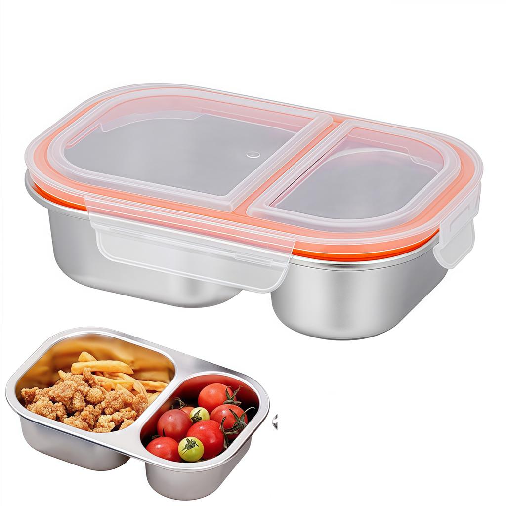 Stainless Steel Snack Box with Leak Proof Lid Dual Compartment Design for Fresh Food Storage Easy To Clean and Carry