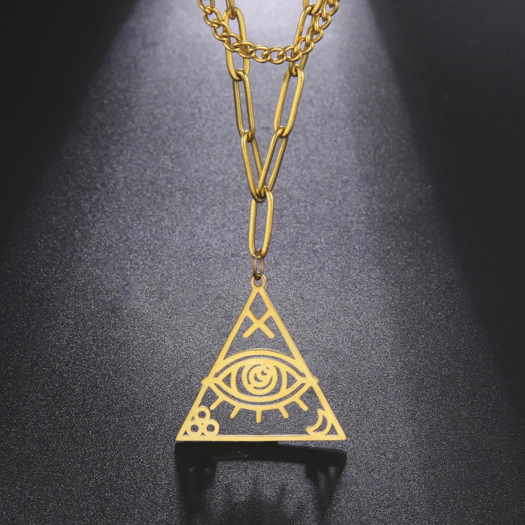 LIKGREAT Vintage Egyptian Egypt Pyramid Women Necklace Evil Eye Triangle Illuminati Pendant Choker Stainless Steel Jewelry