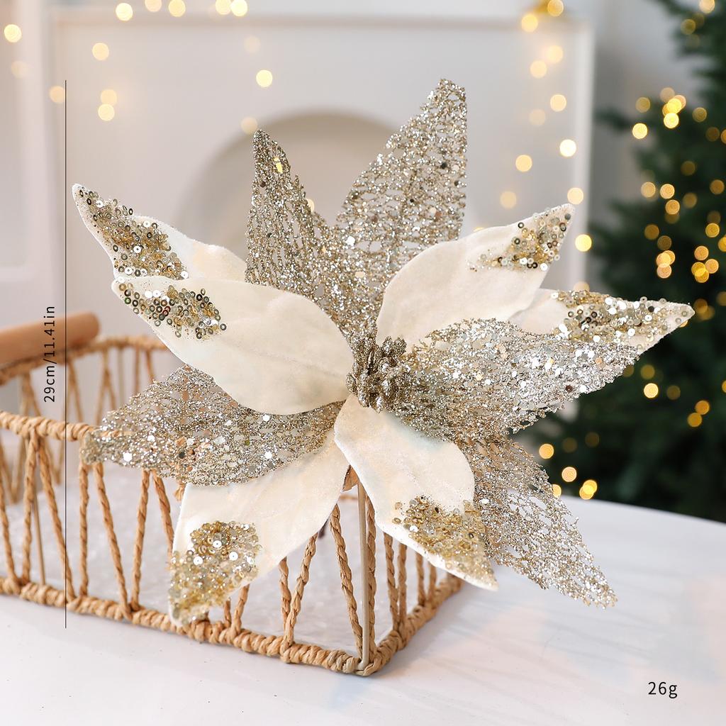 Large Glitter Artifical Christmas Flowers Merry Christmas Tree Decoration Happy New Year Ornaments Xmas Ornaments