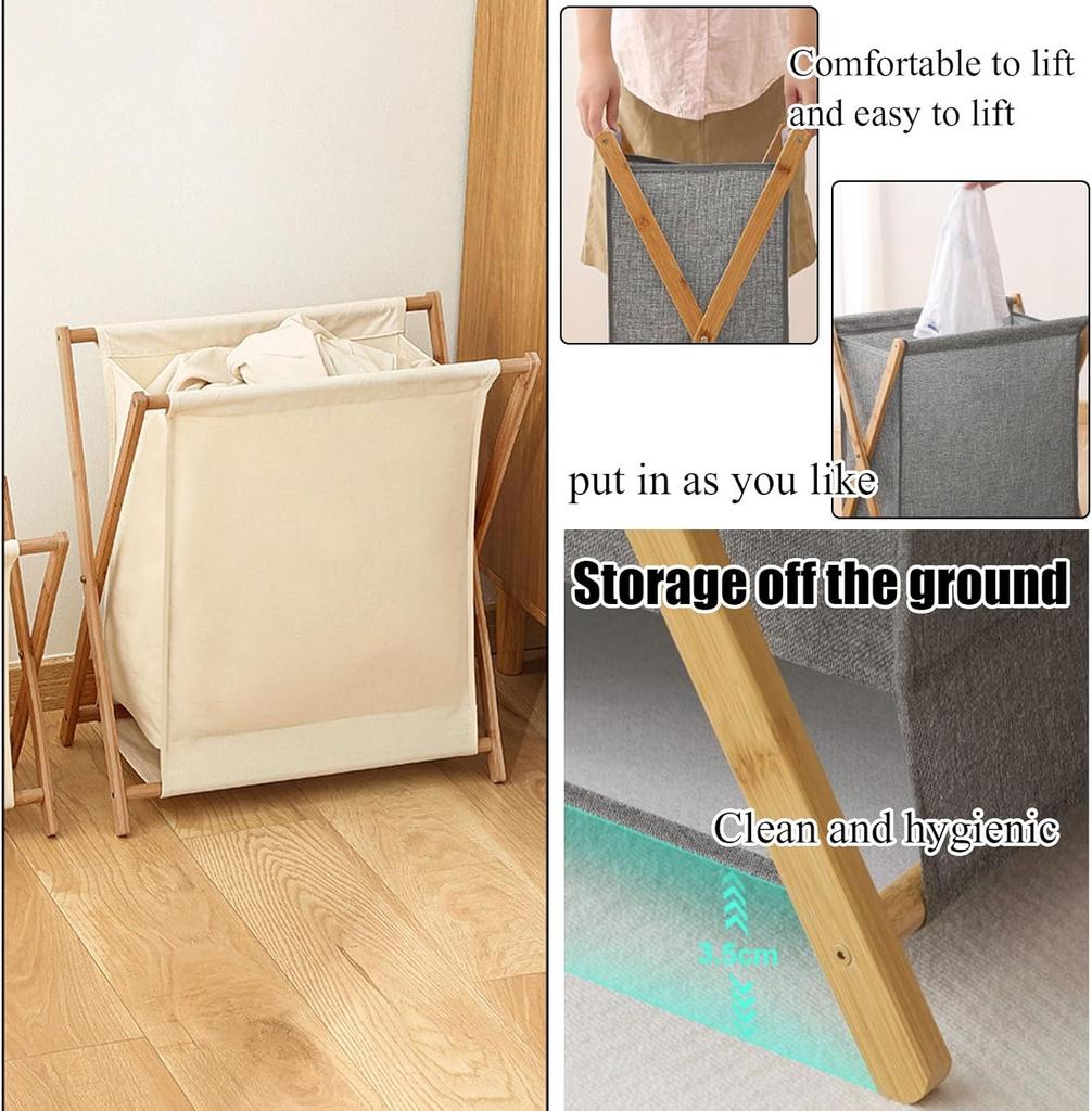 Freestanding Laundry Hamper with 3 Removable Bags - Collapsible Closet Organizer Basket Table, Space-Saving Dirty Clothes Sorter