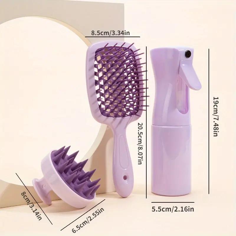 3pcs set Shampoo Massage Scalp Massage Comb Hollow Out Comb Shampoo Massage Brush For Bath Hair Washing Spray Bottle Salon Hairdressing Tools