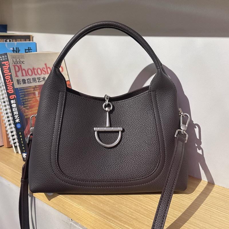 New high-end cowhide leather bucket bag underarm bag handbag crossbody shoulder bag vegetable basket women's bag
