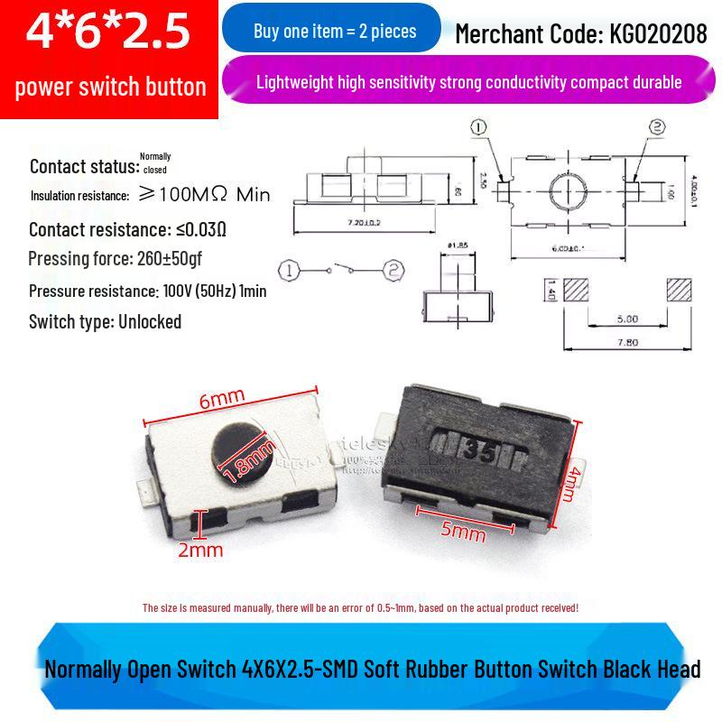 Compact Touch Micro Switch, SMD DIP 4-Pin, 6*6*5mm Miniature.