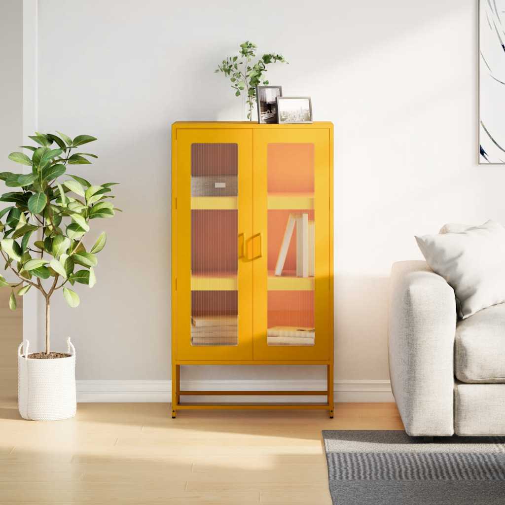 Komoda Wysoka Musztardowo-Żółta 68X39X123 Cm Stal