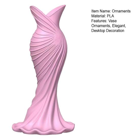 Ornaments with Formal Dress Shape Vase 3D One-Piece Molding Pearlescent Texture Flower Arrangement Ornament for Home Decor