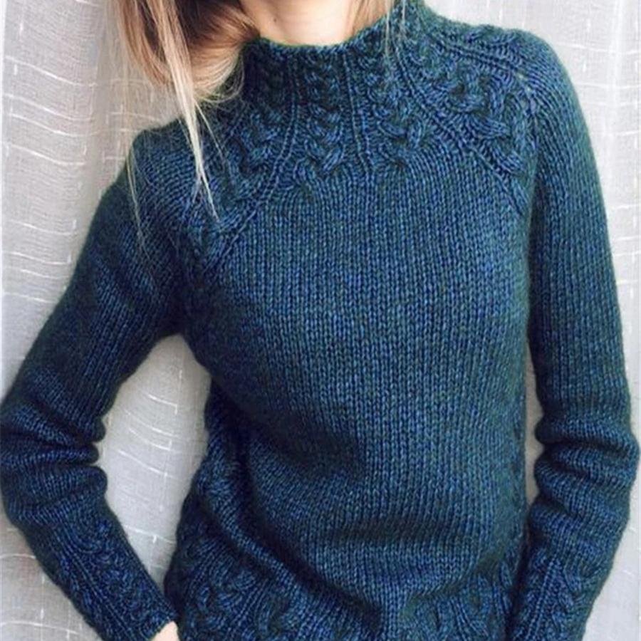 JKASHDK Women's Fashion Casual Solid Color Print Autumn Winter Long Sleeve Stand-collar Sweaters