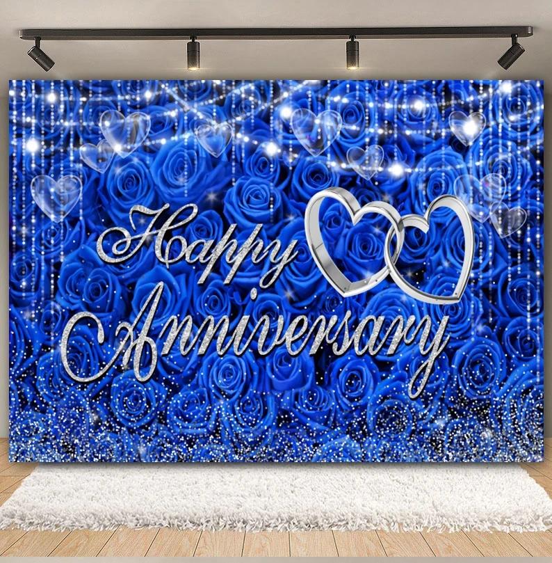 Happy Anniversary Backdrop Gold Balloon Glitter Love Heart Flower Birthday Party Bridal Shower Wedding Photography Background