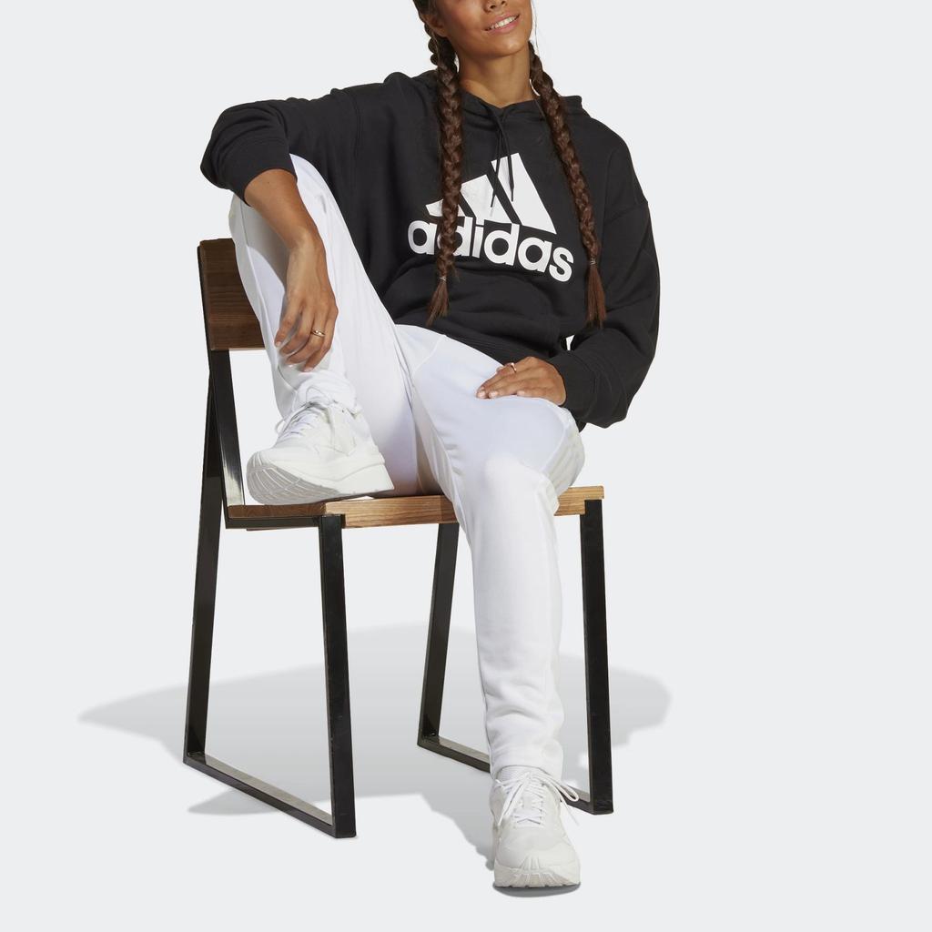 Adidas Logo Print Drawstring Hoodie Women Tops Black HR4934