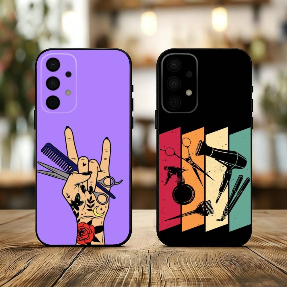Barber Shop H-Hair Stylist Salon ART Phone Case For Samsung Galaxy A73,A72,A71,A70,A53,A52,A51,Soft Silicone Black Cover