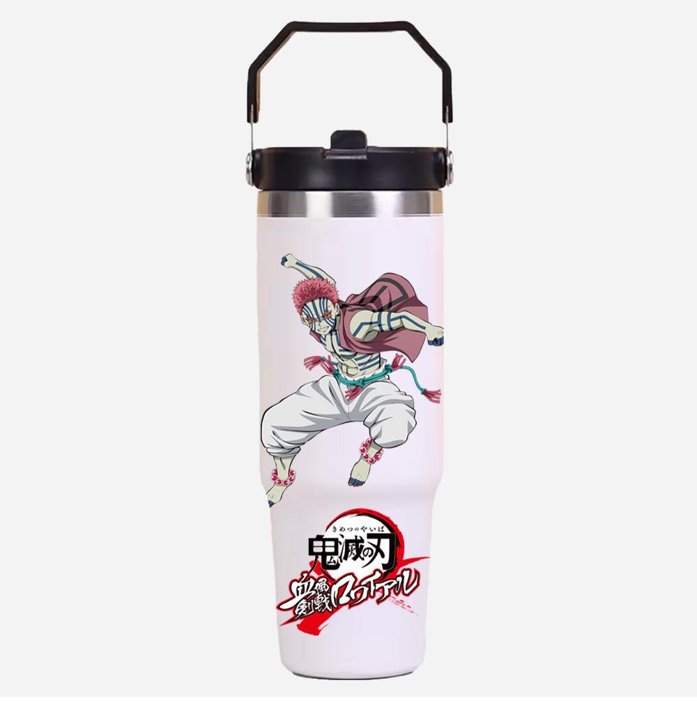 30oz Anime Demon Slayer Printed Simple Solid Color Stainless Steel Thermos Water Cup Thermal Insulation Cold Ice Cup Kid Gift