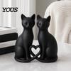 Love Heart Cat Decoration 3D Printed Couple Figurine, Minimalist Heart-Shaped Sculpture, Figurines Romantic Ornaments for Home Office Durable