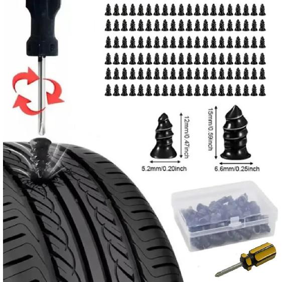 Tire Repair Nails Kit for Car/Motorcycle/Truck – Fast Self-Service Tire Repair Tools, Screw in Tire Repair Plugs with Box and Screwdriver, Vacuum