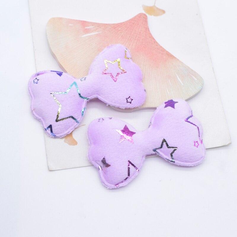 24Pcs 58*35mm Short Plush Bronzing Pattern Bow Appliques for Clothes Hat Sewing Patches DIY Baby Headwear Hair Clips Accessories