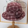 Autumn and winter plaid flower pot hat women's retro woolen top hat middle-aged old mother old woman versatile warm bucket hat
