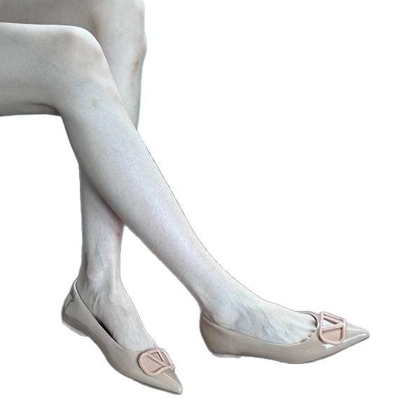 French pointed toe nude v buckle flat shoes inner height increase new temperament socialite fairy style single shoes woman