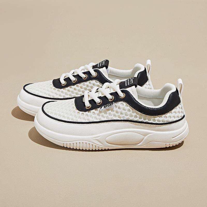 

Women s White Sneakers 2025 Summer New Mesh Breathable Comfortable Outdoor Sports Shoes Fashion Lace Up Height Increase Flats 40 чёрный