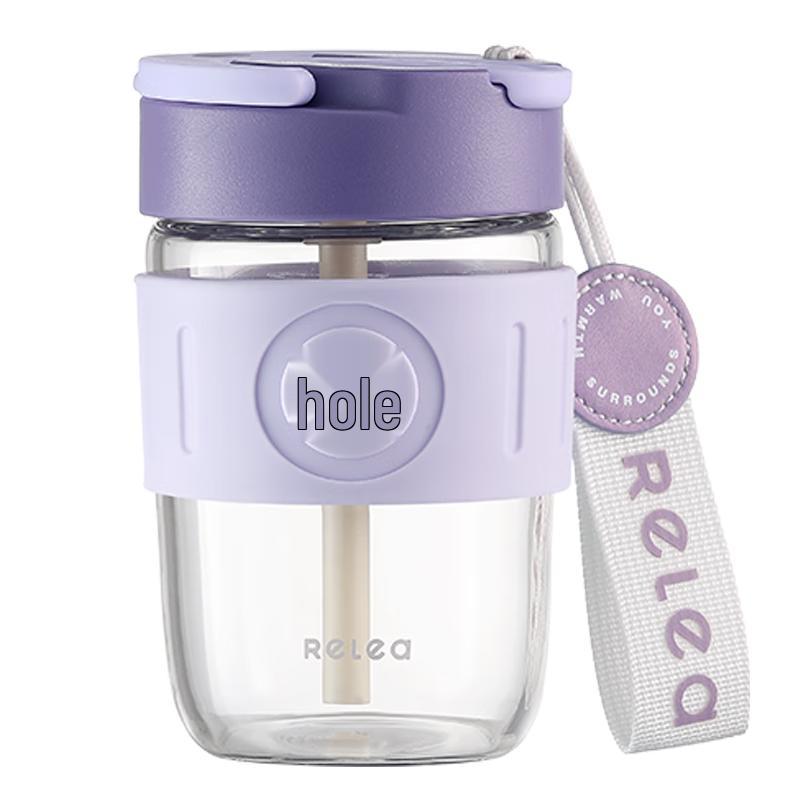 RELEA Portable Borosilicate Glass Water Bottle with Straw