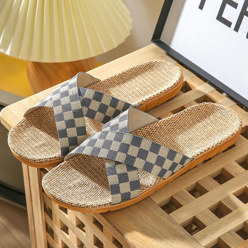 Summer linen slippers men's home indoor deodorant silent home non-slip four seasons cotton and linen slippers men's summer