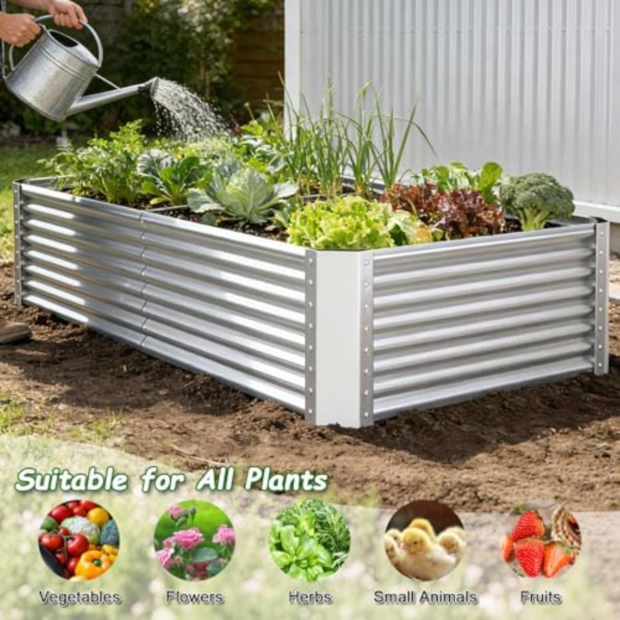 Galvanized Raised Garden Bed Kit Outdoor Patio 8x4x2ft Large Rectangular Metal Planter Boxes Deep Root Box Planter for Gardenin