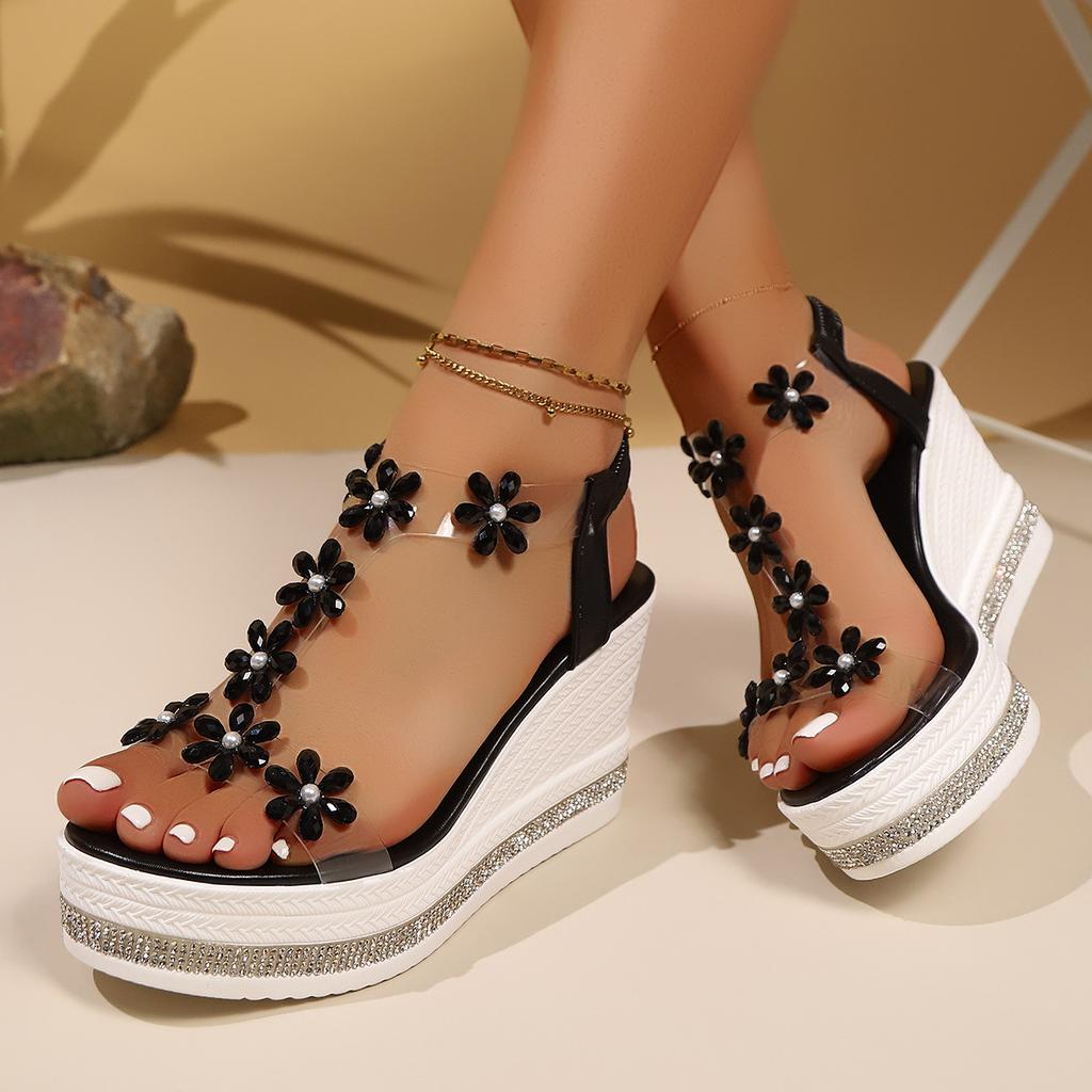 Women High Heel Wedge Sandals Platform Fashionable Butterfly Sandals Decoration Rhinestones Popular Among Toe Shoes for Women