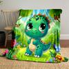 Cute Green Dinosaur in a Vibrant Forest print blanket soft and cozy perfect for the living room bed sofa or a nap,gift