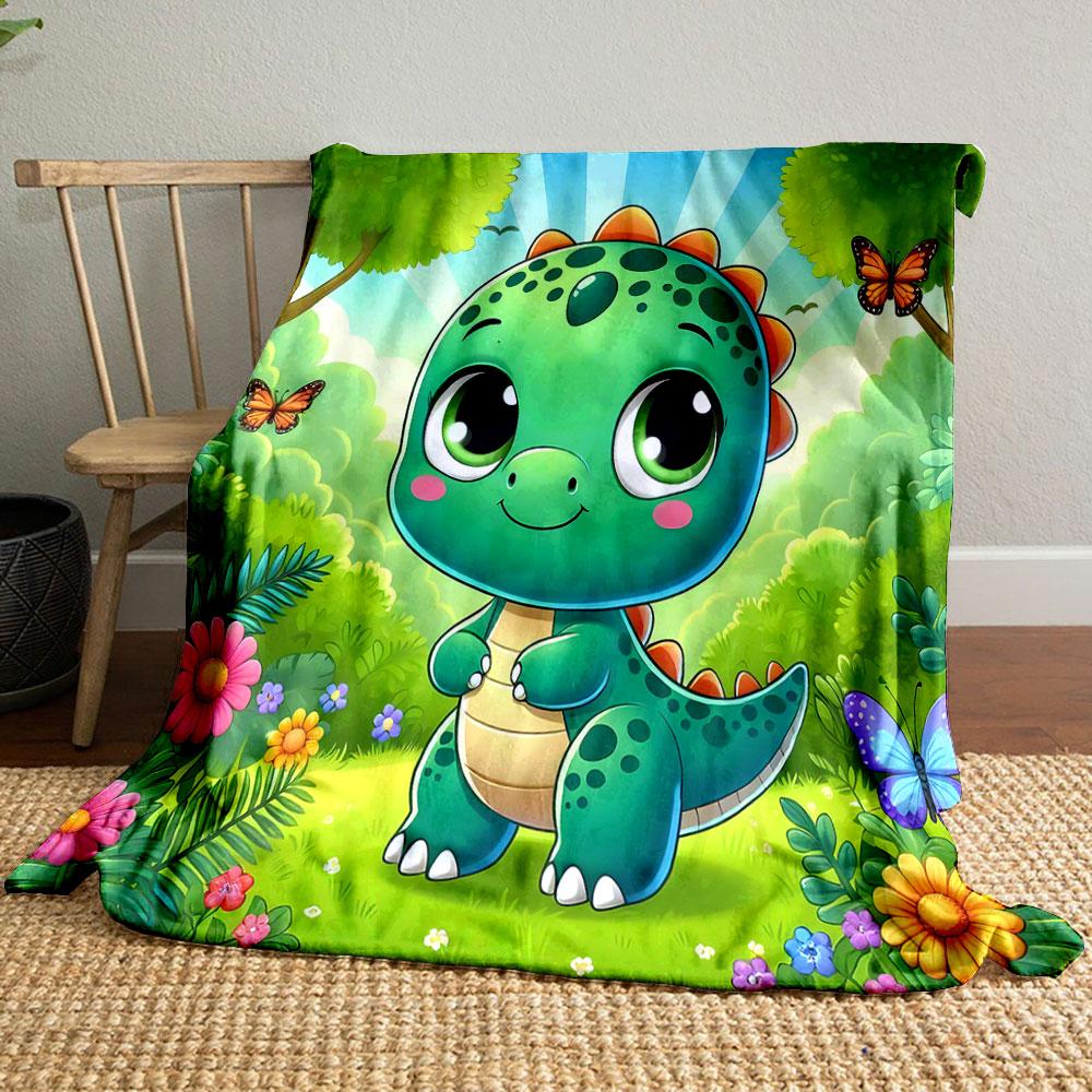 Cute Green Dinosaur in a Vibrant Forest print blanket soft and cozy perfect for the living room bed sofa or a nap,gift