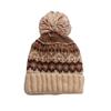 Winter new jacquard contrasting wool hat women's thickened warm windproof hat pullover hat cute hairball knitted hat