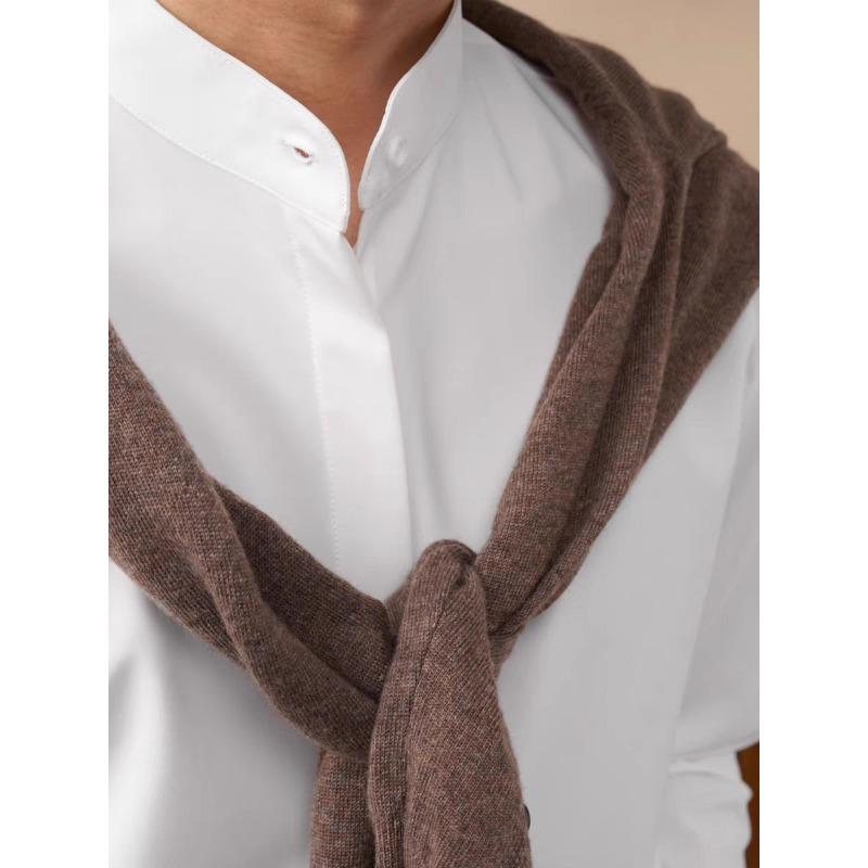 Mens Stand Collar Non Iron Slim Fit Long Sleeve Cool Casual Shirt