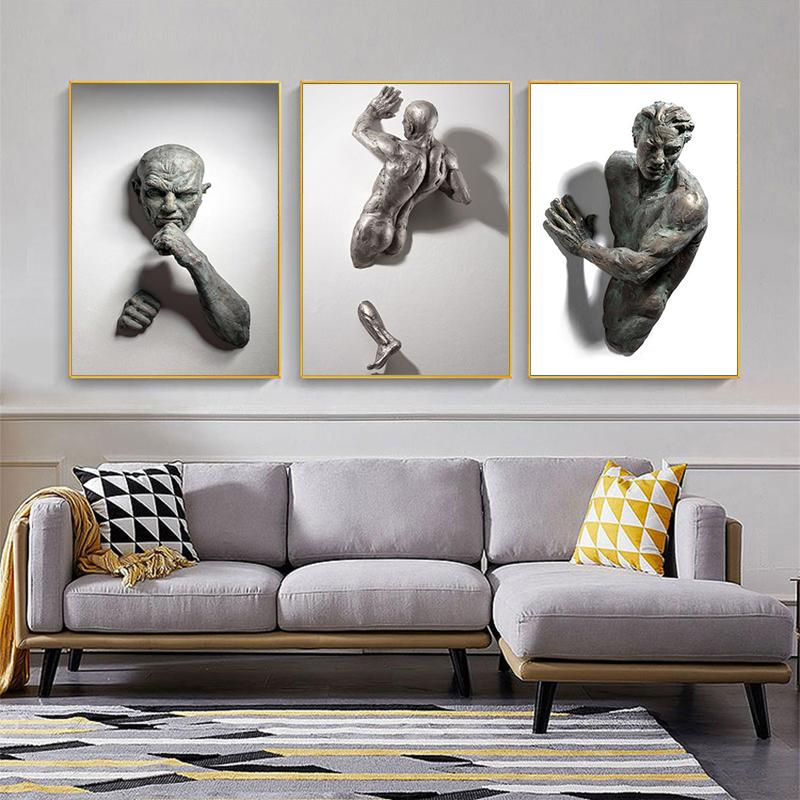Abstract Statue Figure Canvas Painting Visual 3D Effects Posters Prints Wall Art Picture For Living Room Home Decor Gift Cuadros